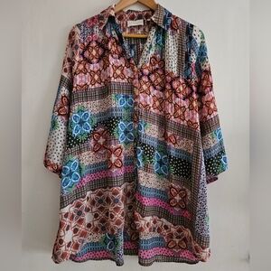 Sunny Leigh Multicolored Pattered Short Sleeve Button Up Blouse Size 2X